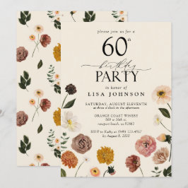 Invitación Flores Terracotta Vintage 60th Birthday Party