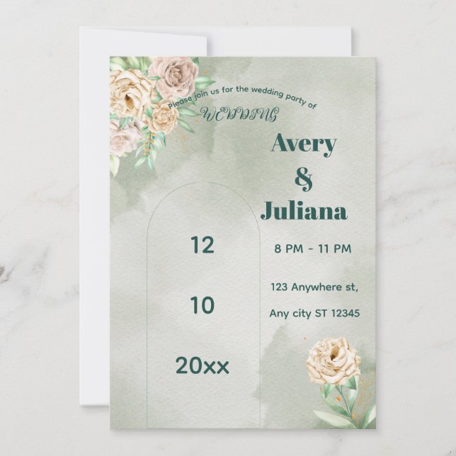 Invitación Flores tonos terrosos Boho elegante verde salvia (Anverso)