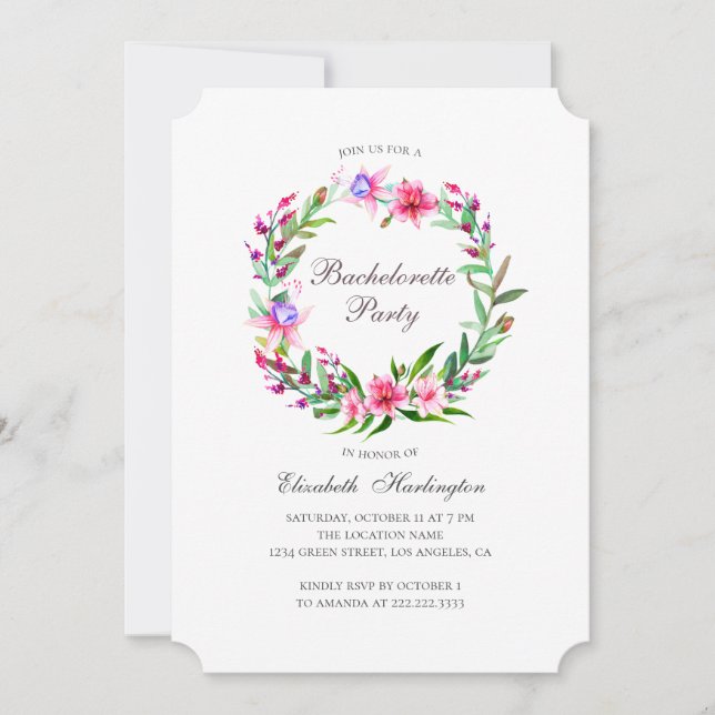 Invitación Flores tropical. Despedida de soltera de destino (Anverso)