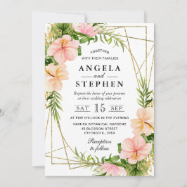 Invitación Flores Tropicales Acuarela Marco de Oro Boda