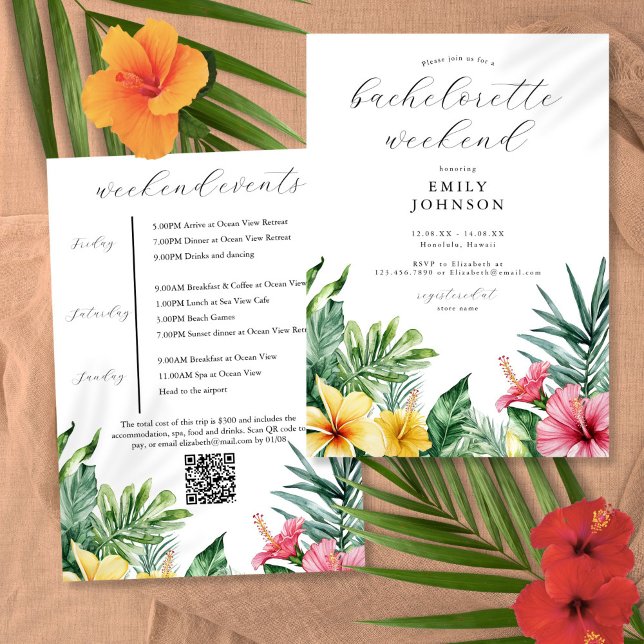 Invitación Flores tropicales acuáticas fin de semana de solte (Watercolor Tropical Flowers Bachelorette Weekend Invitation)