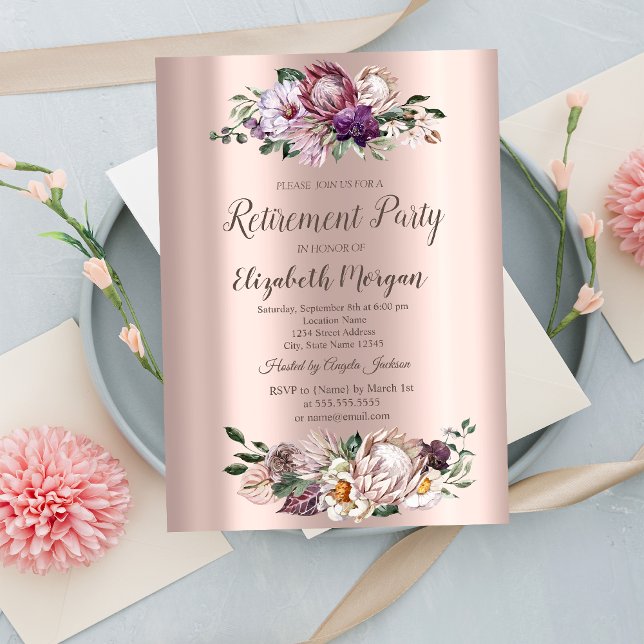 Invitación Flores tropicales acuáticas, retiro de oro Rosa (Subido por el creador)