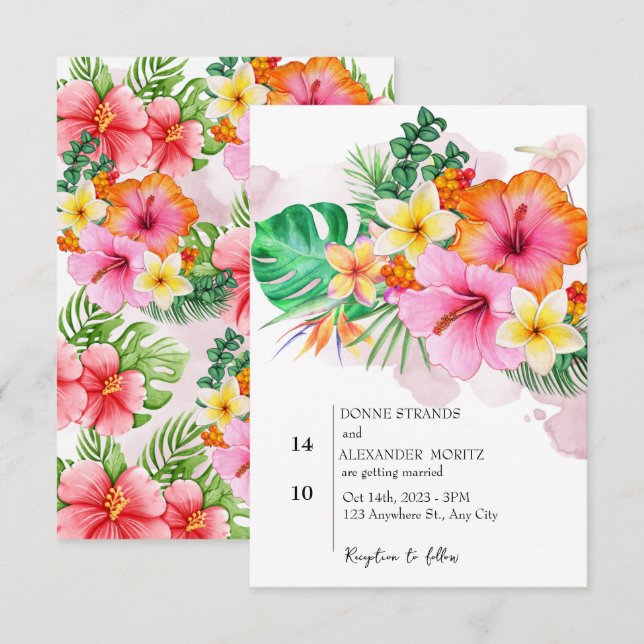 Invitación Flores tropicales acuáticas y Boda de la vegetació (Anverso / Reverso)
