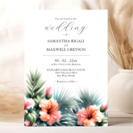 Invitación Flores tropicales acuáticas y Boda de la vegetació