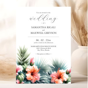 Invitación Flores tropicales acuáticas y Boda de la vegetació