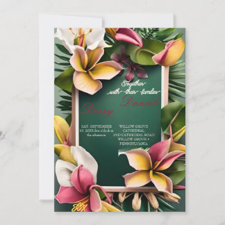 Invitación Flores tropicales acuáticas y Boda de vegetación I