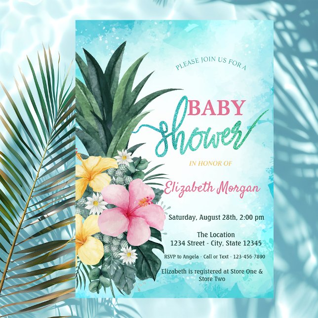 Invitación Flores tropicales Adorables de piña Baby Shower (Subido por el creador)