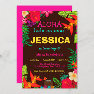 Invitación Flores tropicales Aloha Hawaii Hibiscus Cumpleaños