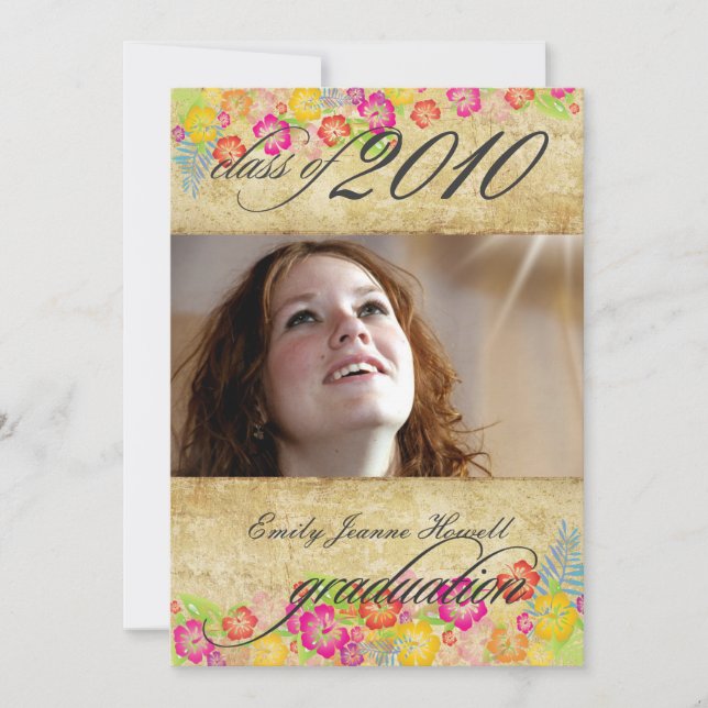 Invitación Flores tropicales antiguas Fiesta de graduación (Anverso)