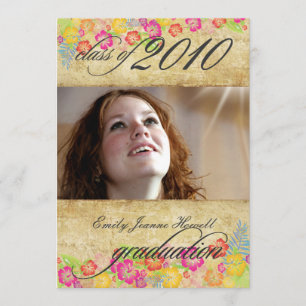 Invitación Flores tropicales antiguas Fiesta de graduación