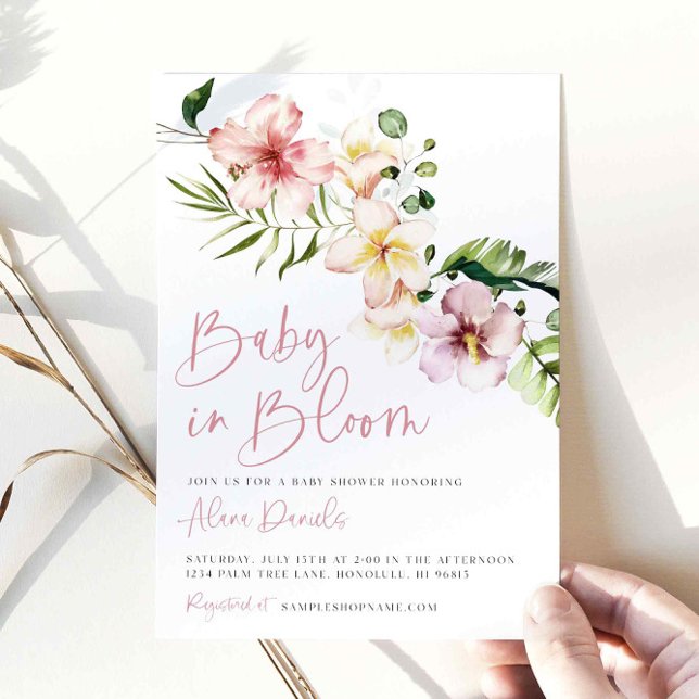 Invitación Flores tropicales Baby Shower, bebé en flor (Subido por el creador)