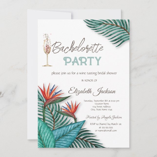Invitación Flores tropicales Bachelorette (Anverso)