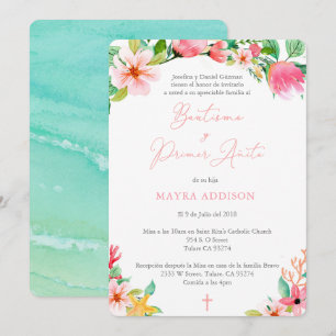Invitación Flores tropicales bautizo bautizo bautizo bautizo