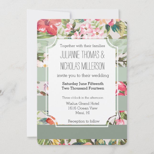 Invitación Flores tropicales Boda de tiras de tinta (Anverso)