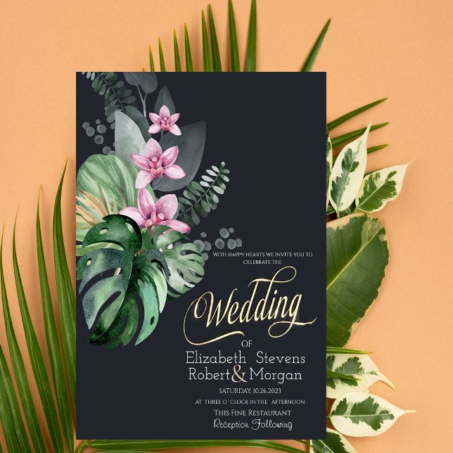 Invitación Flores Tropicales Boda Oscura (Subido por el creador)
