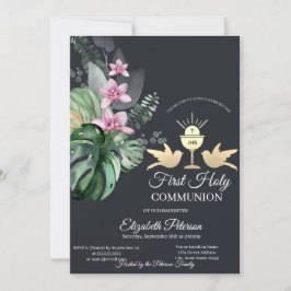 Invitación Flores tropicales cáliz primera comunión sagrada