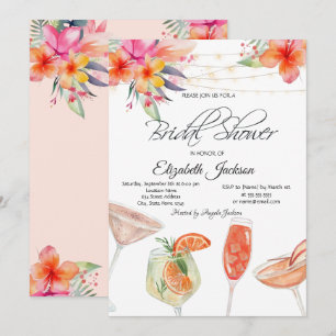 Invitación Flores tropicales Cócteles Luces Ducha Bridal