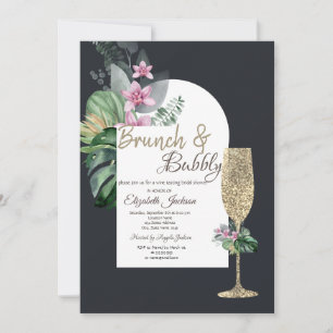 Invitación Flores Tropicales Copa de Champán Oscuro