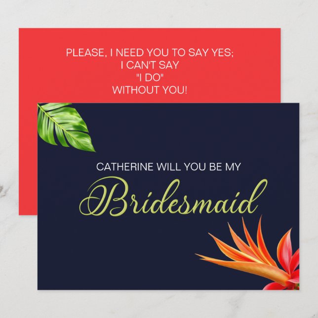 Invitación Flores Tropicales Corazón ¿Serás mi novia? (Anverso / Reverso)