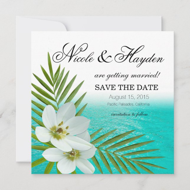 Invitación Flores tropicales de Aloha Beach salvan la fecha (Anverso)