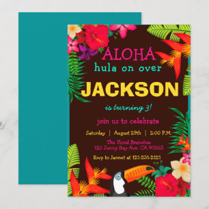 Invitación Flores tropicales de Aloha Hibiscus luau Cumpleaño