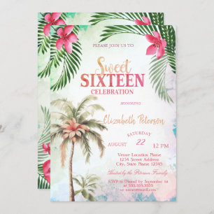 Invitación Flores tropicales de árbol de palmera Dulce de ver