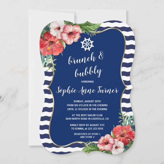 Invitación Flores tropicales de la marina de Luau tira brunch (Anverso)