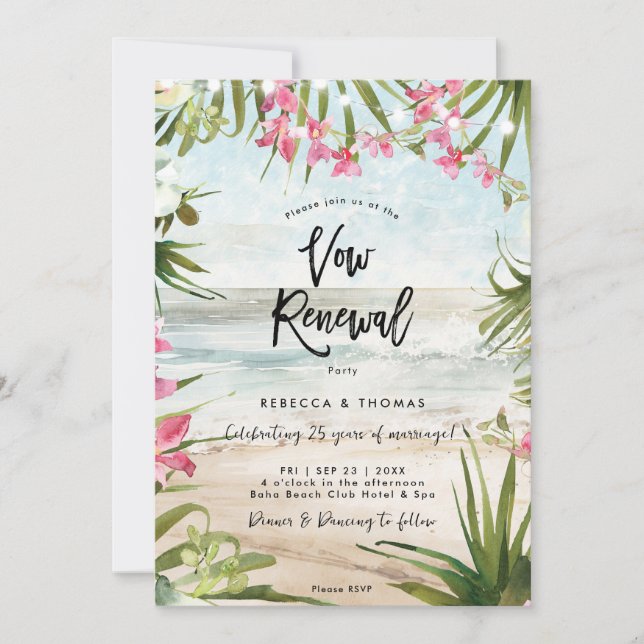 Invitación flores tropicales de la playa prometen renovación  (Anverso)