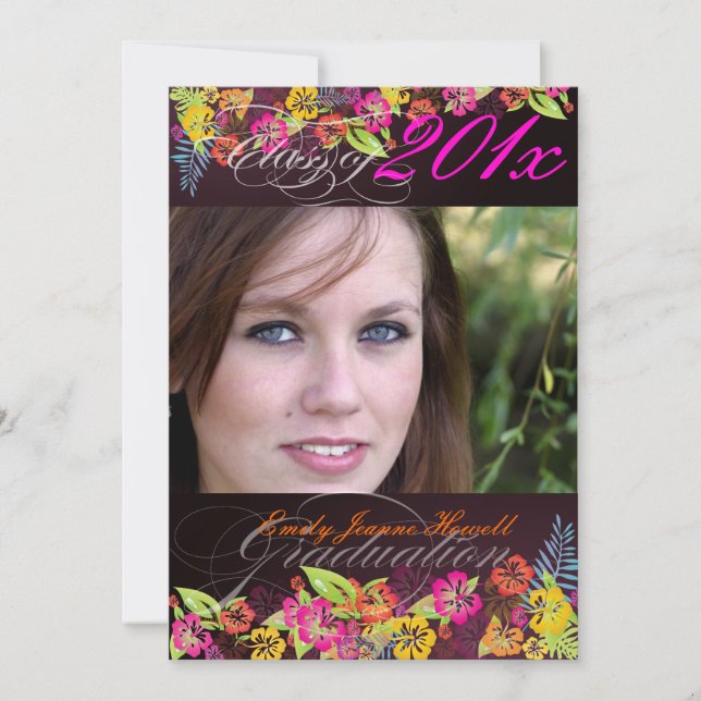 Invitación Flores tropicales de moda PixDezine 2011 Graduacio (Anverso)