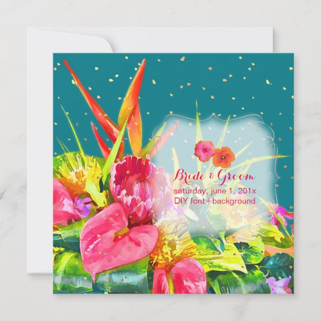 Invitación Flores tropicales de PixDezines/Rociadores de oro  (Anverso)