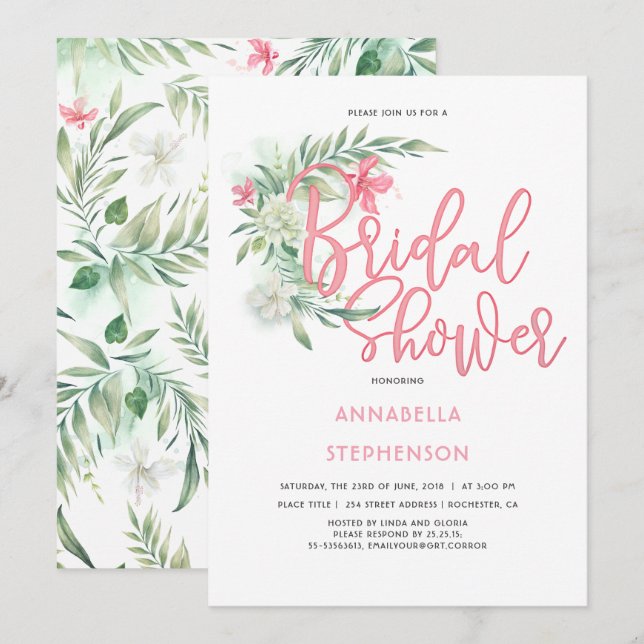 Invitación Flores Tropicales De Playa Ducha Bridal (Anverso / Reverso)