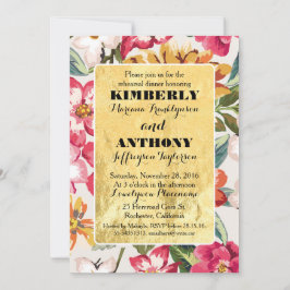 Invitación flores tropicales de playa marco dorado para la ce