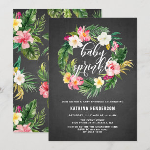 Invitación Flores tropicales de tablón de calderas rociadas p