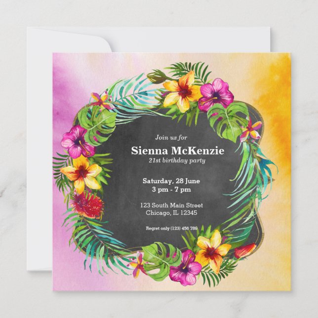Invitación Flores tropicales de verano Hibiscus (Anverso)