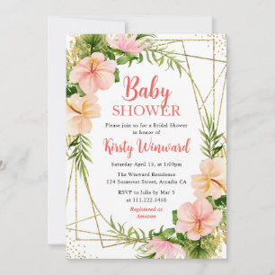 Invitación Flores tropicales de verano y Baby Shower de marco
