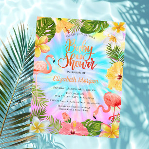 Invitación Flores tropicales dejan Baby Shower flamencos