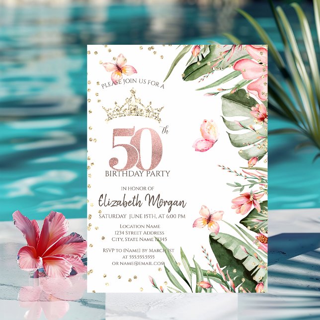 Invitación Flores tropicales dejan diamantes 50 años (Subido por el creador)