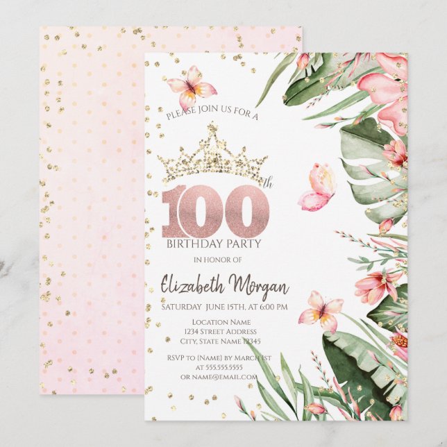 Invitación Flores tropicales dejan diamantes en el centenario (Anverso / Reverso)