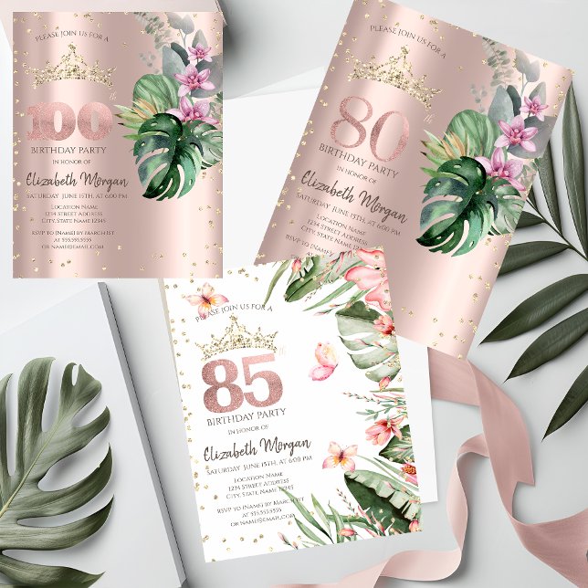 Invitación Flores Tropicales Diamantes Rosa Dorado Cumpleaños (Subido por el creador)