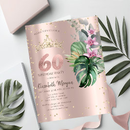 Invitación Flores tropicales Diamantes Rosa Oro 60 cumpleaños