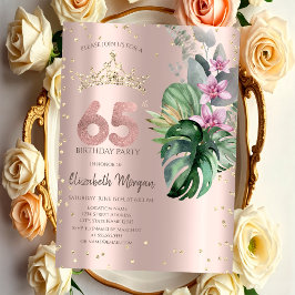 Invitación Flores tropicales Diamantes Rosa Oro 65 cumpleaños