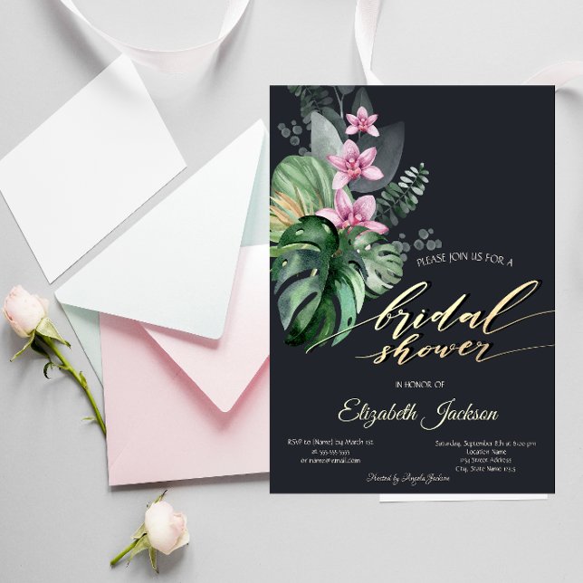 Invitación Flores tropicales Ducha Bridal Oscura (Subido por el creador)