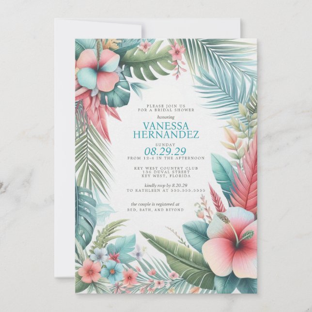 Invitación Flores tropicales ducha de novia (Anverso)