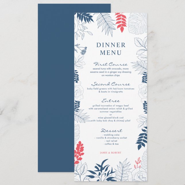 Invitación Flores tropicales estilizadas marco boda (Anverso / Reverso)