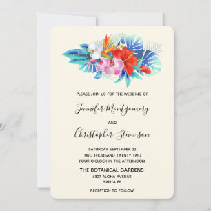 Invitación Flores tropicales exóticas - Boda Rosa y Aqua
