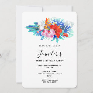 Invitación Flores Tropicales Exóticas - Cumpleaños Rosa y Acu