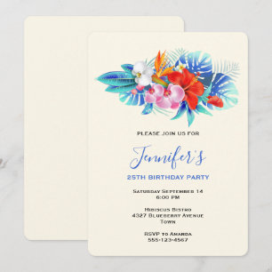 Invitación Flores tropicales exóticas - Cumpleaños Rosa y Aqu