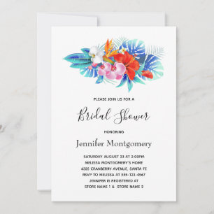 Invitación Flores tropicales exóticas ducha de novias rosa y