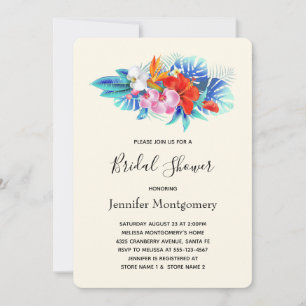 Invitación Flores tropicales exóticas ducha de novias rosa y 