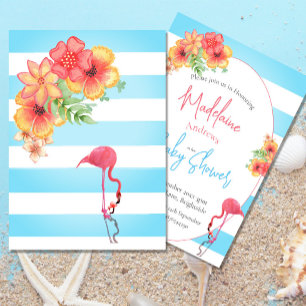 Invitación Flores tropicales Flamingo banda azul Baby Shower